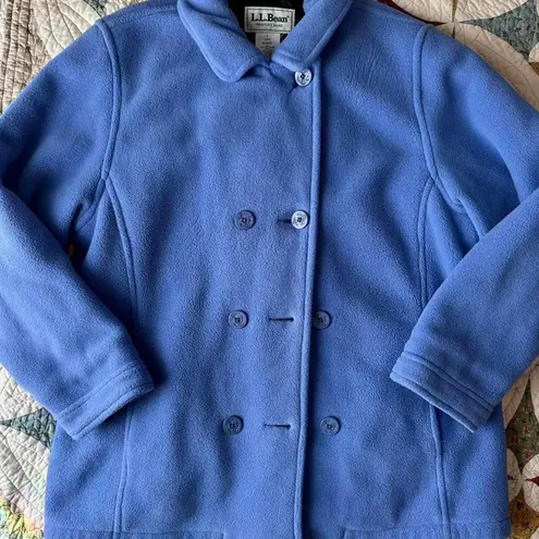 Blue L.L.Bean fleece pea coat with quilted lining and nautical details Size L