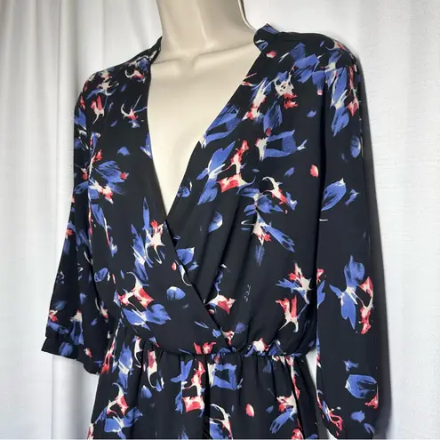 Lush Clothing Dark Floral Fairy Wrap Dress Sz S Black Short Feminine Church Grunge Y2K Office