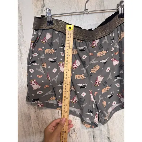 Pusheen the Cat Paris Print Pajama Shorts Metallic Waistband Gray 1X