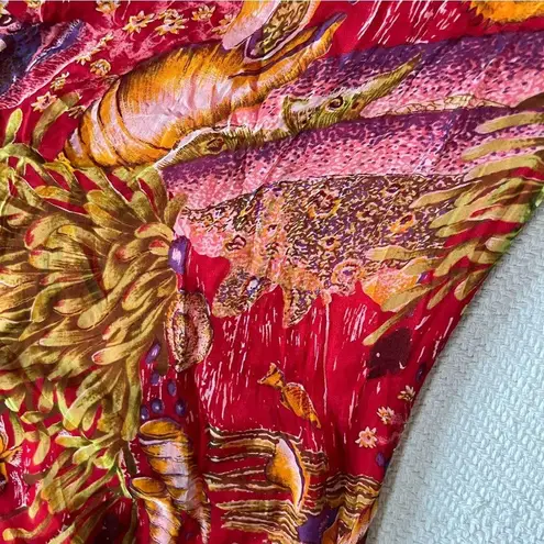 Vintage Coral Reef Print High Waisted Summer Red Shorts Size L