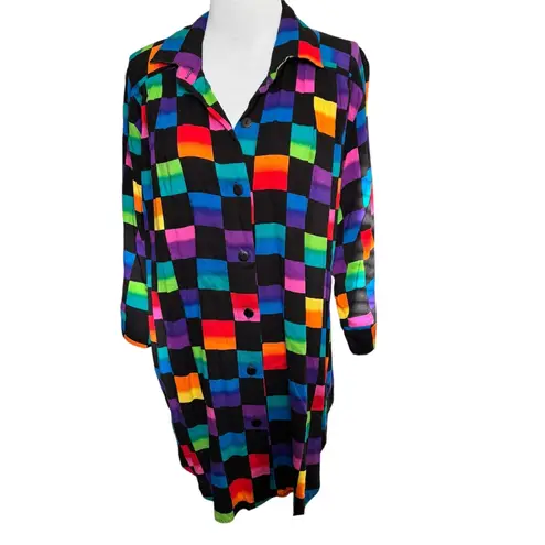 Vintage 1980s A Personal Touch Multicolor Vibrant Geometric Top Black Size L