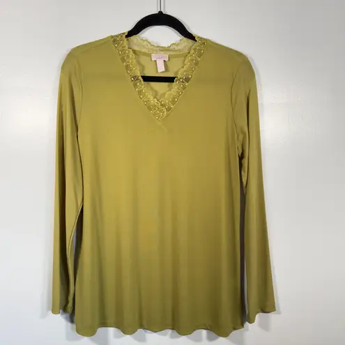 Moss Green Mesh Lace Long sleeve Top Goblincore Granola Girl Earthy Layering Size M