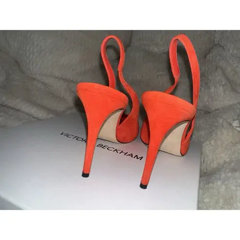 Victoria Beckham V Cut Slingback Pump In Orange Suede