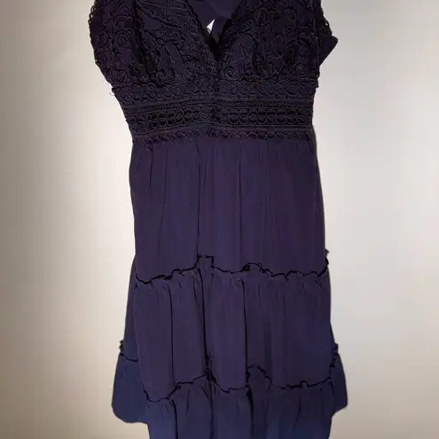 Ecowish Navy Blue Lace Tiered Mini Dress – Size Large, Adjustable Straps & Bow B