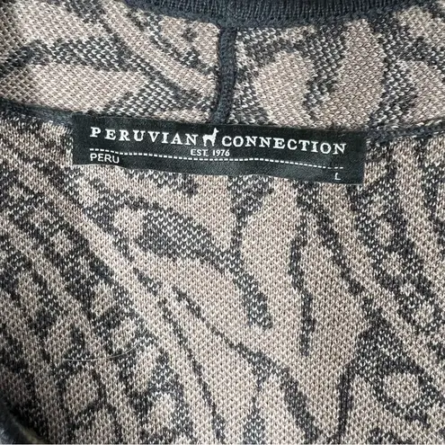 Peruvian Connection Brown Black Paisley Pima Cotton Button Cardigan