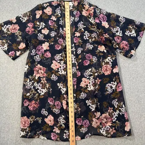 Kaileigh Sheer Floral Kimono Womens XXL Navy Blue Flowy Open