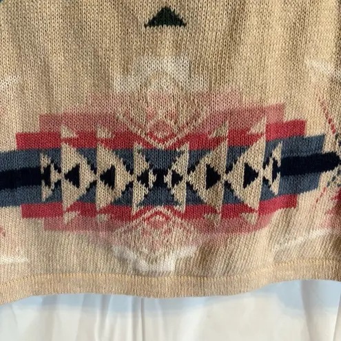 Ralph Lauren Chaps Short Sleeve Sweater Women 1X Tribal Dolman Cotton Linen Double Knit Aztec