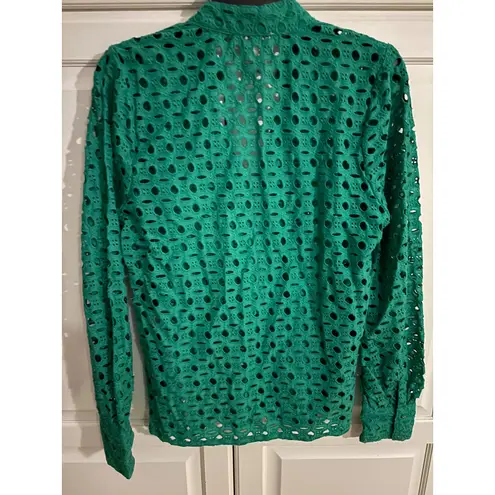 Calypso St. Barth XS/S Eyelet Tassel Top Emerald Green Long Sleeve Blouse Shirt - Image 5