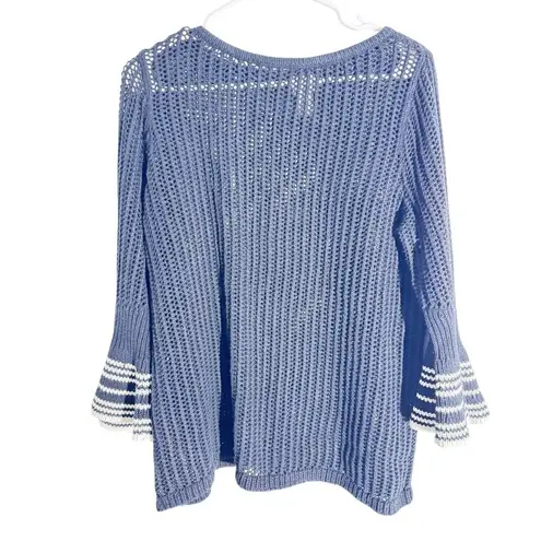 Chico's Black Open Knit Sweater Size 1 – Striped Bell Cuffs