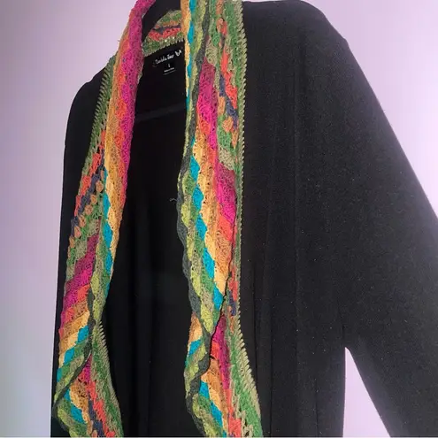 Double Zero  L Cardigan Granny Crochet Multicolor Waterfall Open Front Boho