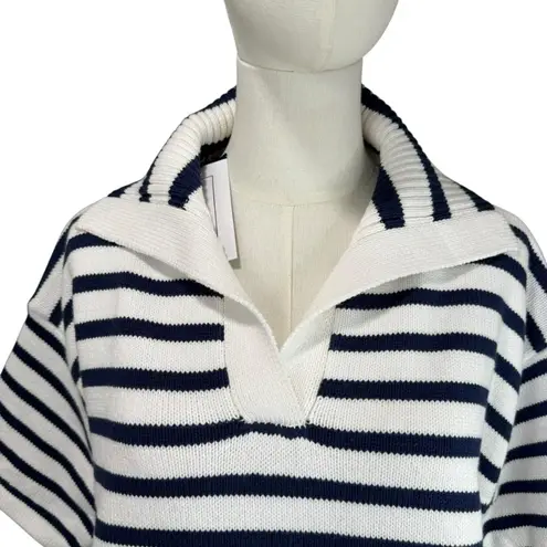 FOR THE REPUBLIC Striped Sweater NWT Women’s XL White Navy Short Sleeve Collared