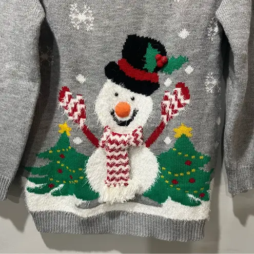 Notations Womens Long Sleeve Tunic Ugly Sweater Small Gray Snowmen Christmas