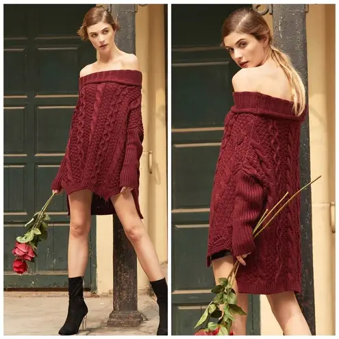 ✨Burgundy Knit Off The Shoulder High Low Sweater✨ Red Size undefined