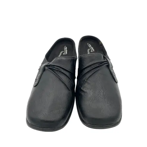 Easy Spirit Womens Black Leather Slip-On Mules Size 8