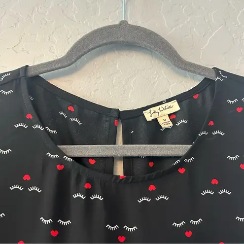 Lily White ⭐️ black eyelash and heart print tie sleeve blouse size medium