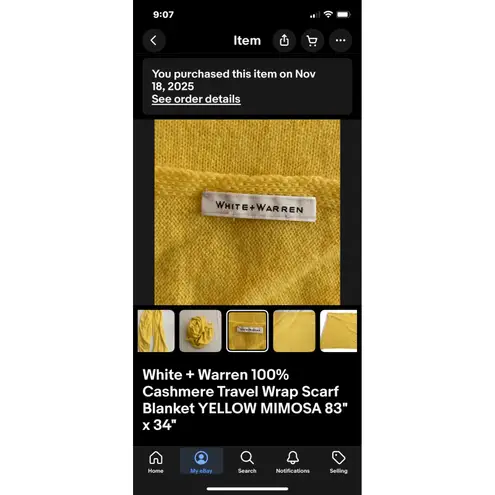 White + Warren 100% Cashmere Travel Wrap Scarf Blanket Yellow Mimosa