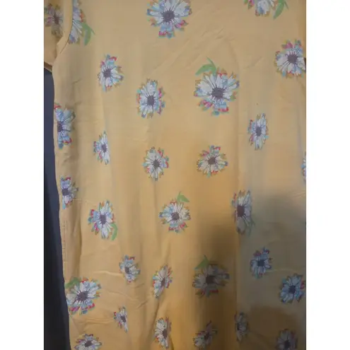 Sun Bay Yellow Floral Dress, Women's XL Vtg Print, Short Sleeve, Garden Party