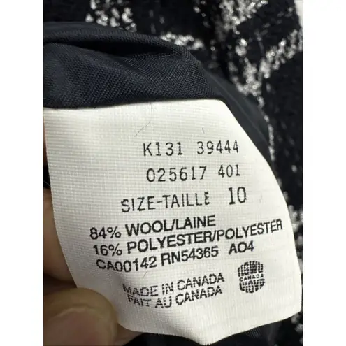 Peter Nygard Wool Tweed Blazer Black Silver Size 10 Long Sleeve 2 Button Jacket