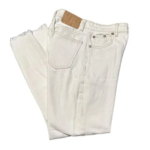 ZARA  High Waisted Button Fly Raw Hem Jeans - Ecru — Size 2