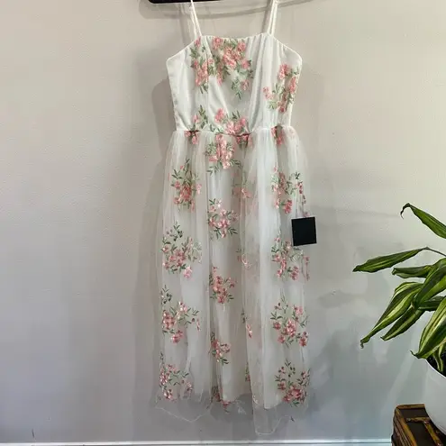 Lulus  Celebrating Sweetness White Floral Embroidered Tulle Midi Dress Size XS