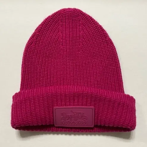 Coach Women's Classic Ribbed Tonal Patch Cuff Beanie Pink