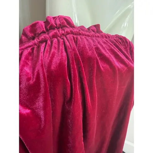 Missguided Burgundy Wine Red Velvet Paperbag High Waist Joggers Pants Sz 12