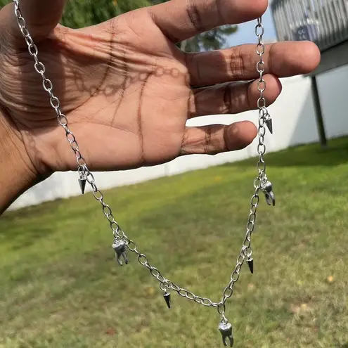 Handmade Gothic Silver Rivet Tooth Spike Necklace Y2K Punk silver Necklace Boho Grunge