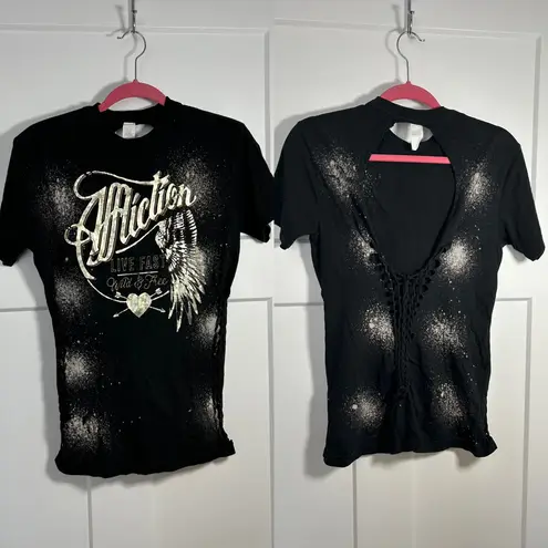 Affliction Small t shirt gold splatter spray paint