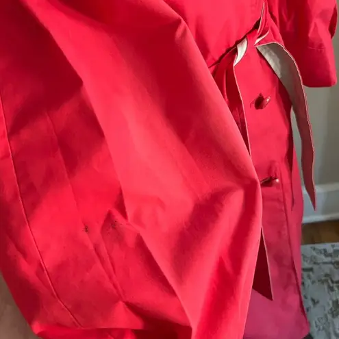 Vintage 80s/90s Mulberry Street Red Trench Coat Belted Jacket Contrast Collar Size 14