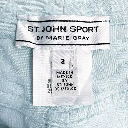 St. John Sport Aqua Blue Textured Pants Size 2 Straight Leg Logo Jacquard VTG
