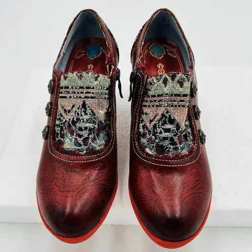 Socofy Size EU 38 US 7 Retro Classic Leather Tapestry Pump 2.5" Heels Shoes