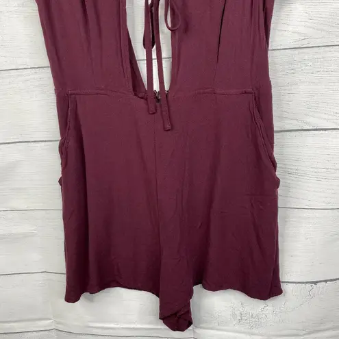 Kendall + Kylie  Burgundy Tie Front Open Back Romper Jumpsuit Shorts Size Small