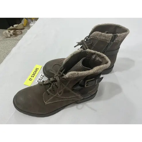 Womans Crown Vintage Rugged 8 M Brown Strappy Zip Up Laces Combat Boots