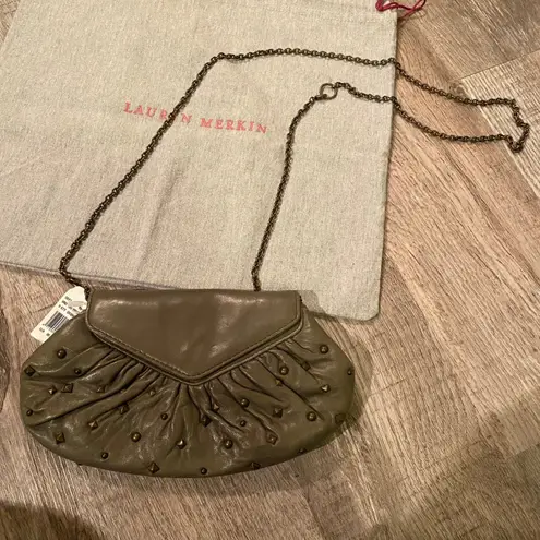 Lauren Merkin Vintage olive green studded crossbody chain clutch mini bag