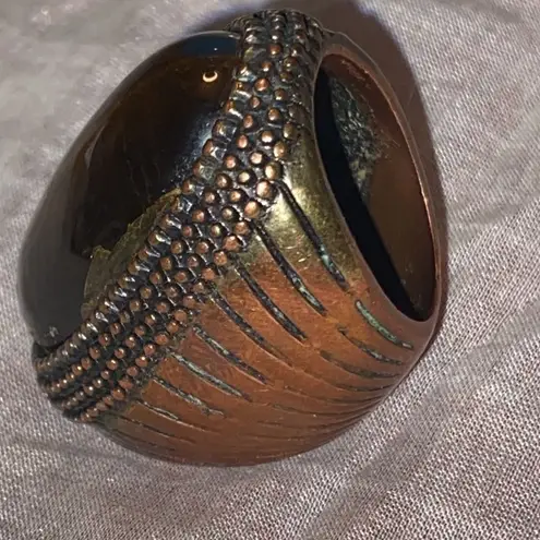 Large Vintage Tigers Eye Bronze Statement Ring size 7 Brown