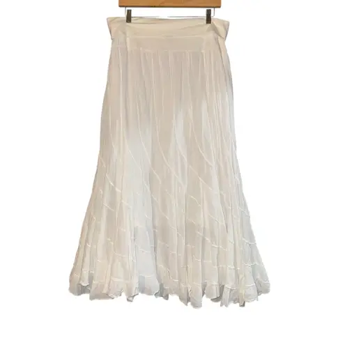 Cute Options Gauze Pleated Midi Skirt Size Large Cottage Country Prairie Fairy White