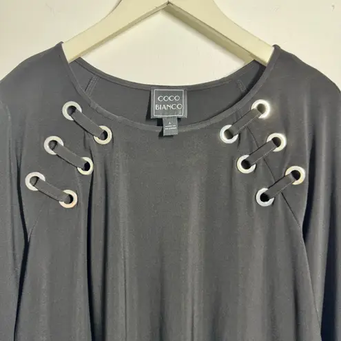 Coco Bianco Top Women L Black Stretchy Tunic Closet Staple 3/4 Sleeve Minimal Size L