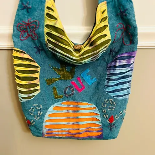 Flying High Boho Blue Multicolor Embellished Shoulder Crossbody Bag