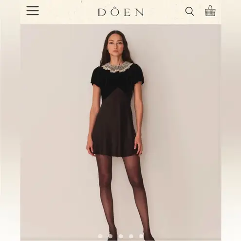 Doen Adelie Mini Dress Velvet Satin Silk Lace Collar Black Medium EUC