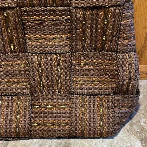 Vintage M & G Bertini Gold Brown Metallic Weave Bag with Woven Rope Handles