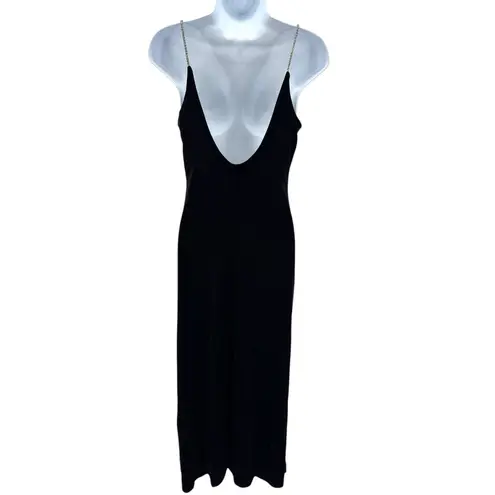 Jump VTG 90s Black Velvet Rhinestone Strap Slip Dress Artsy Minimalist 7/8 Y2K