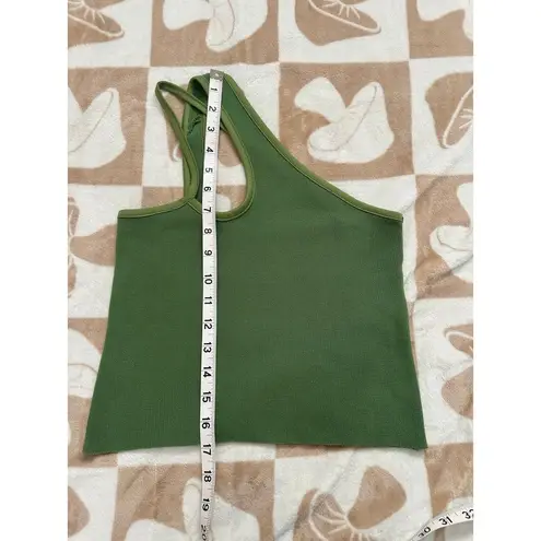 Bright Green Ribbed Stretchy Asymmetrical Strap Tank Top S/M