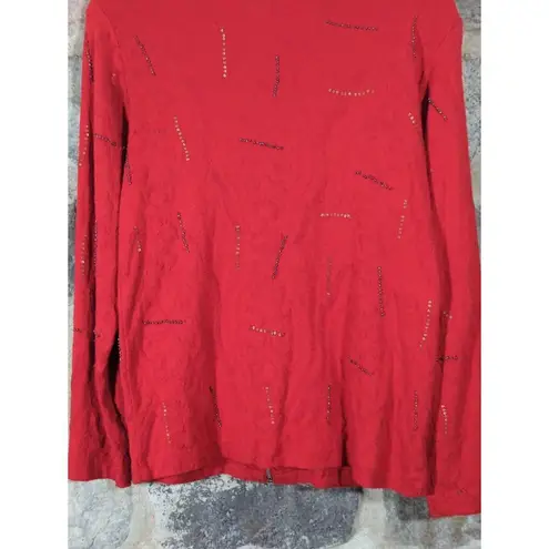 Spa By Chico's Sweatshirt Woman's Small Red Beaded Stripes Full Zip Athletic