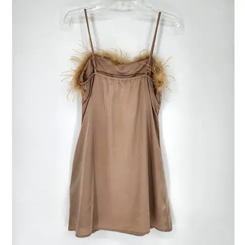 Charmed Hearts Tan Feather Trim Slip Dress Beige Women’s Size: M