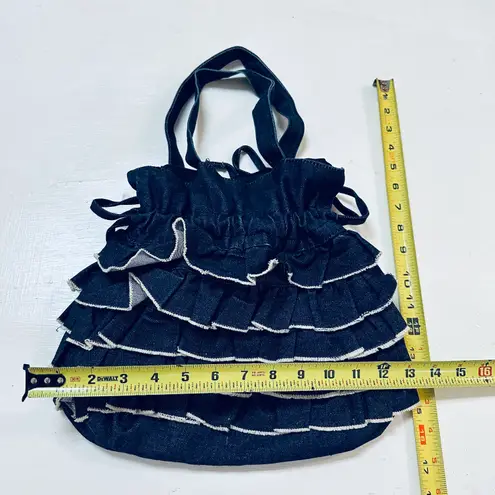 Navy Blue Vintage Ruffle Tote Bag Cute Girly Coquette Purse