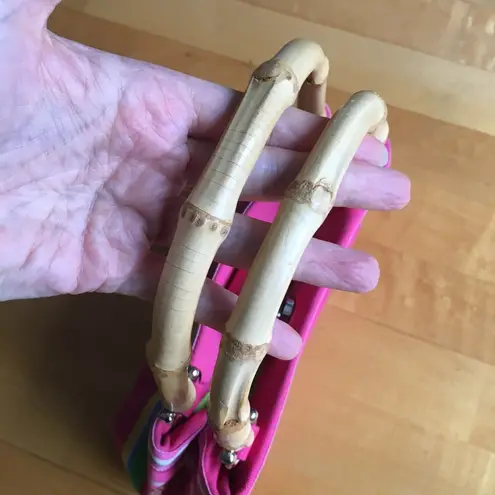 Mercer & Madison Bamboo Handle Mini Bag, Stripes, Polka Dots, Neon Pink, Green Pink