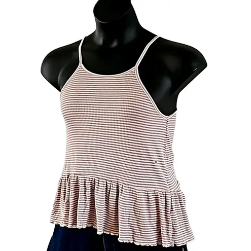 NWOT American Eagle White Purple Striped Ruffle Hem Tank Top XS