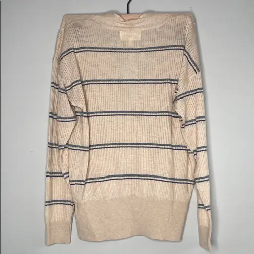 Heartloom Striped V-Neck Wrap Sweater - Cream with blue stripes