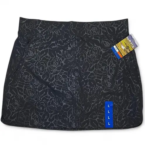 Orvis NWT! Women's Black Rose Embossed Floral Print Pull-On Travel Skort Size L