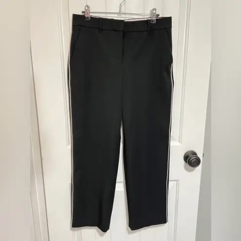 Mango  Side Stripe Straight Wide Leg Cropped Pants Black